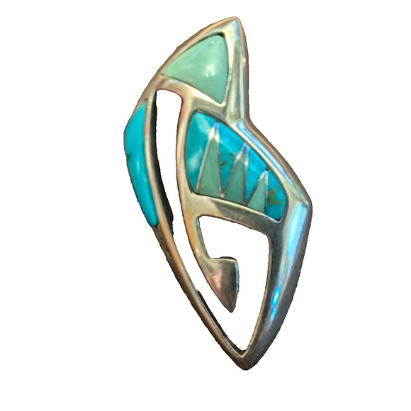 Carolyn Pollack Sterling Silver Turquoise Inlay Pendant 1.5” - Picture 2 of 5